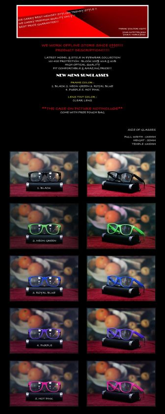   RETRO EYEWEAR GLASSES GEEK NERD CLEAR LENS TRENDY NEON FASHION  