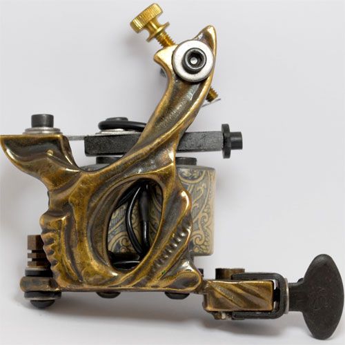 Custom Carved Brass Evolution Tattoo Machine  