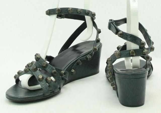 NEW $995 BALENCIAGA ANTRACITE WEDGE STUD SANDAL SIZE 40 / 10  