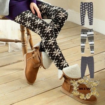 New Fashion Grey Deer Seasonal Pattern Knitting Leggings ONE Sz For XS 