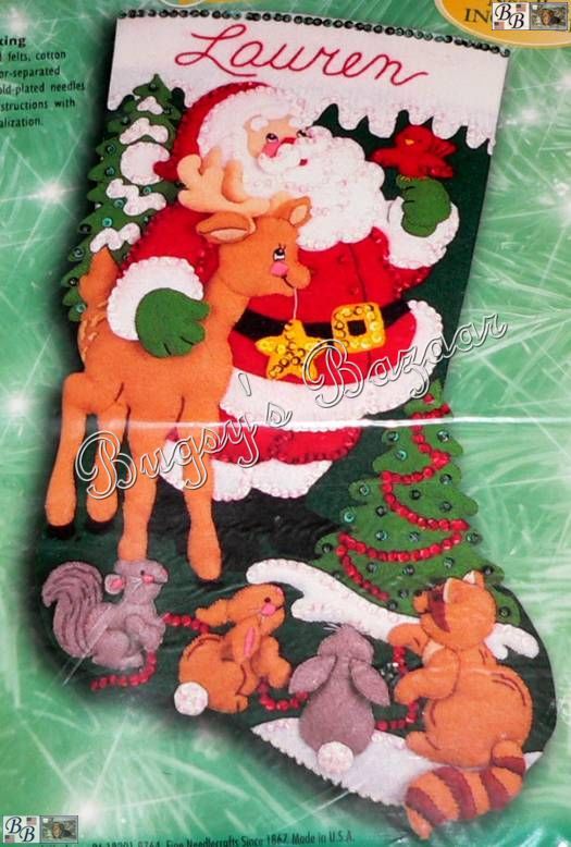 Bucilla SANTA AMONG ANIMALS STOCKING Felt Applique Christmas Kit 