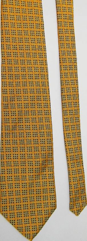 TM LEWIN & SONS CHECKER WEAVE GOLD BLACK SILK NECK TIE  