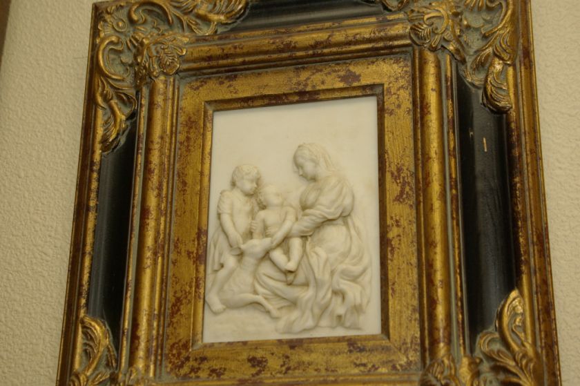   Framed Cast Marble Madonna & Child + Lamb & Baby John the Baptist