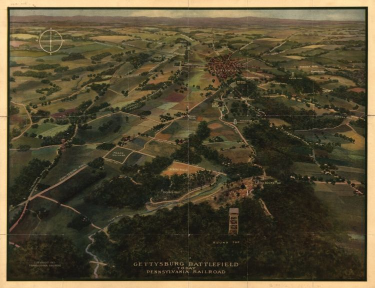 c1913 Civil War map of Gettysburg battlefield.  