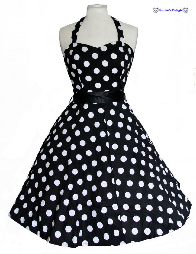 NEW ROCKABILLY 50s BLACK WHITE POLKA DOTS RETRO DRESS  