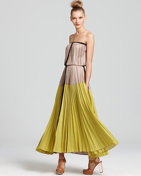 NEW BCBG MAX AZRIA LILYAN Pleated Color Block ombre Strapless Maxi 