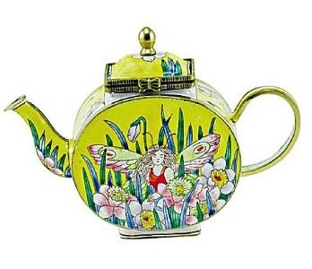 Garden Fairy Flowers Miniature Enamel Copper Teapot K Chen MIB  