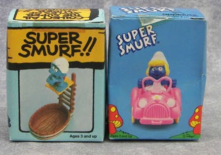 11 Vintage Schleich Peyo SUPER SMURF Artist Log Car Diver Trapeze RARE 