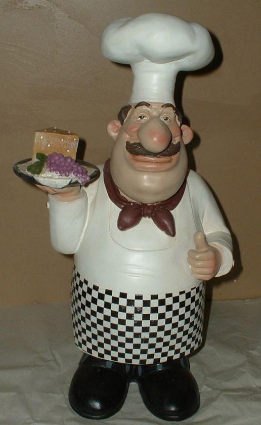 HUGE FAT CHEF STATUE~ITALIAN FIGURINE~BISTRO FIGURE~GRAPES CHEESE~COOK 