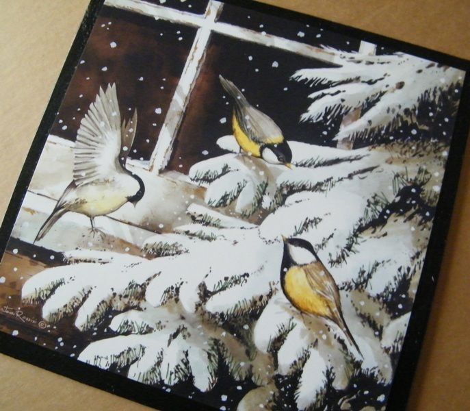   art Birds Snowy Pine Branch 13X13 Chicadees C Store 4 More BIRD Signs