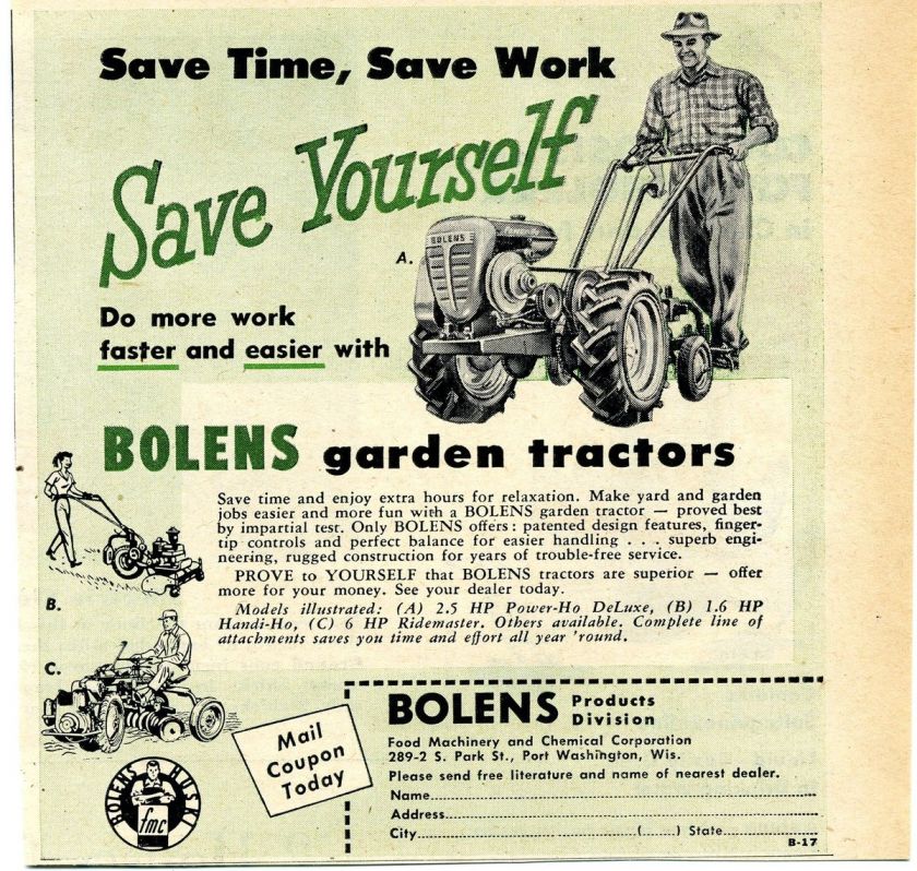 1952 Bolens Power Ho DeLuxe Garden Tractor Ad  