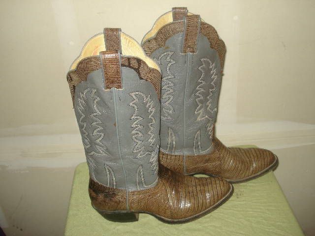 BONA ALLEN MEN VINTAGE TEJU LIZARD SKIN COWBOY BOOT 10  