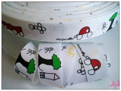 BOY doodle car tree sun grosgrain ribbon 5Yd U PICK  