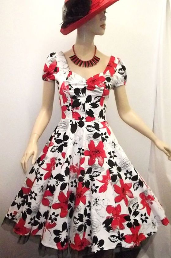   Floral Vtg 1950’s style Pin Up Swing Rockabilly Party Prom Dress