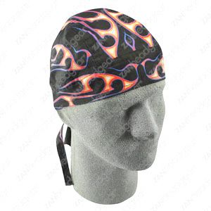 Blue Orange Flame Doo Rag Sweatband Headwrap Skull Cap  