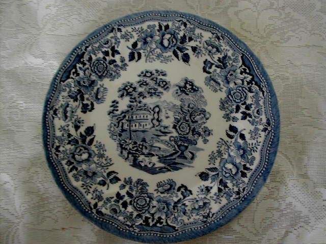 Cobalt Blue Staffordshire Scenic Plate  England   Swans  