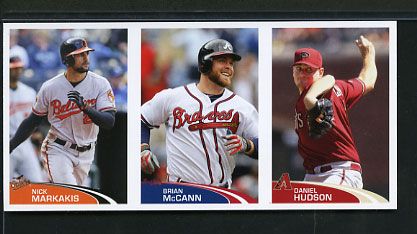 2012 Topps Stickers 3 Card Strip. Brian McCann BRAVES  