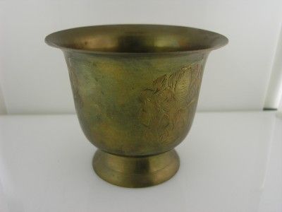 Vintage Brass Planter with Engraved Flowers Marked RB India  