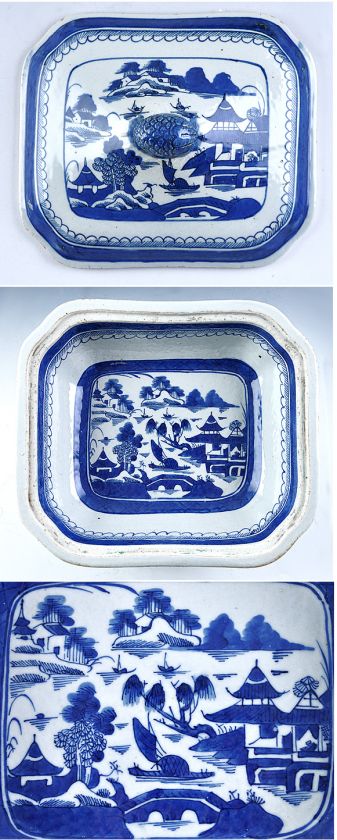 Large Porcelain Chinese Export Blue Willow Covered Dish  