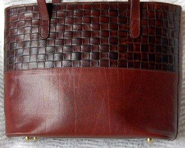 Vintage BRAHMIN Brown WOVEN LEATHER Shoulder Bag Purse  