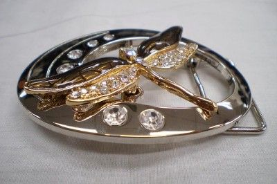 DRAGONFLY RHINESTONE BELT BUCKLE LADIES GOLD NEW  