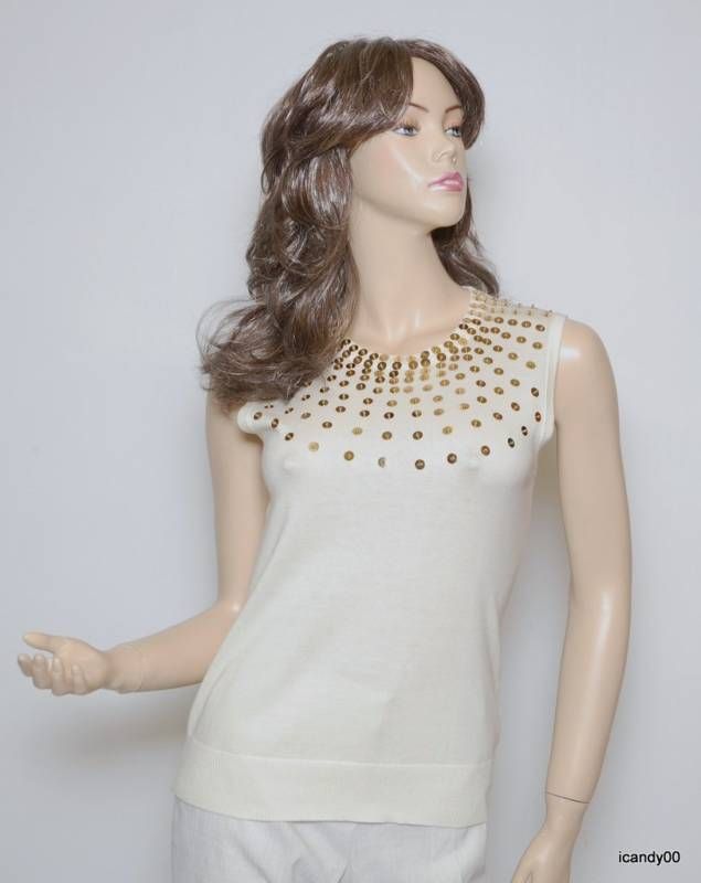 NWT $80 MICHAEL KORS COTTON SLEEVELESS TOP ~CREAM *S  