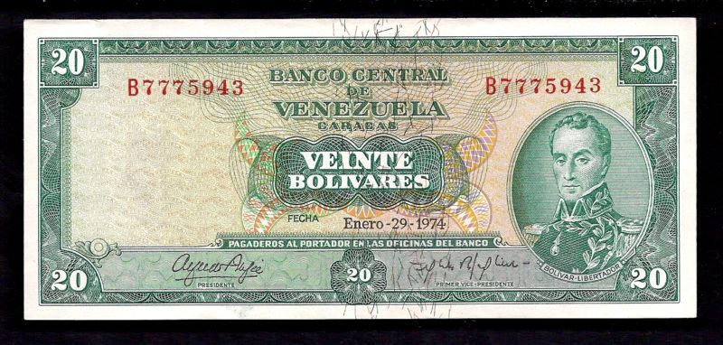 Venezuela 20 Bolivares 1974 Pick 46e   Serie B7 @ AU  