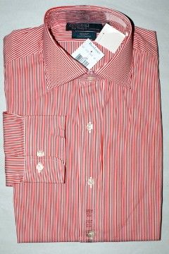   REGENT CUSTOM FIT DRESS SHIRT SPREAD COLLAR RED/WHITE STRIPES  