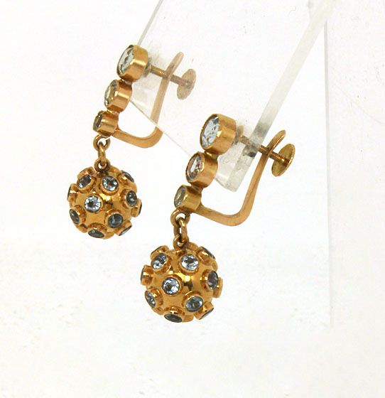 VINTAGE 18K GOLD & AQUAMARINE LADIES SPUTNIK EARRINGS  