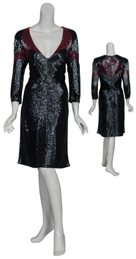 NAEEM KHAN Spectacular Metallic Beaded Dress 12 NEW  