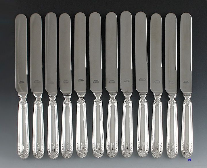 HIGH QUALITY SET OF 12 SPANISH SILVER DINNER KNIVES  