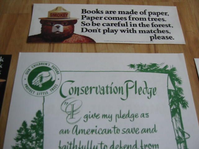 Old SMOKEY the BEAR Bookmarks & Pledge / Music Sheet  