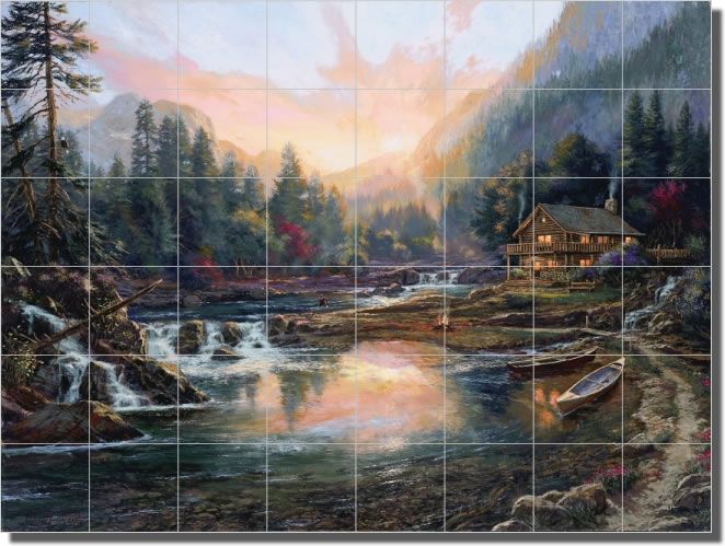 Mirkovich Wilderness Cabin Lake Ceramic Tile Mural  