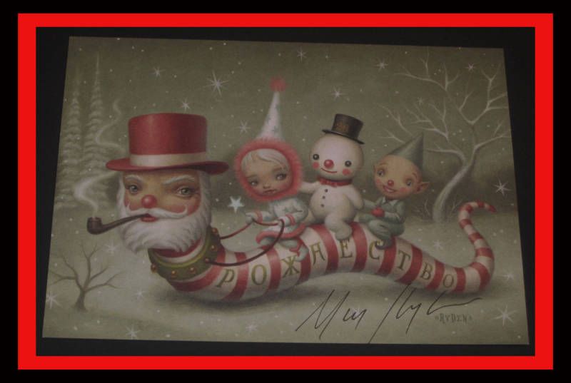   RYDEN Signed SANTA WORM SNOWMAN ELF PRINT LOWBROW ART CHRISTMAS RARE