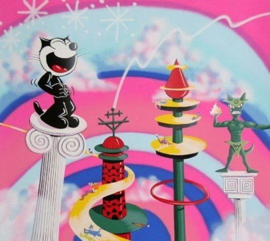 Felix on a Pedestal, Ltd Ed Silk screen, Kenny Scharf   LARGE  