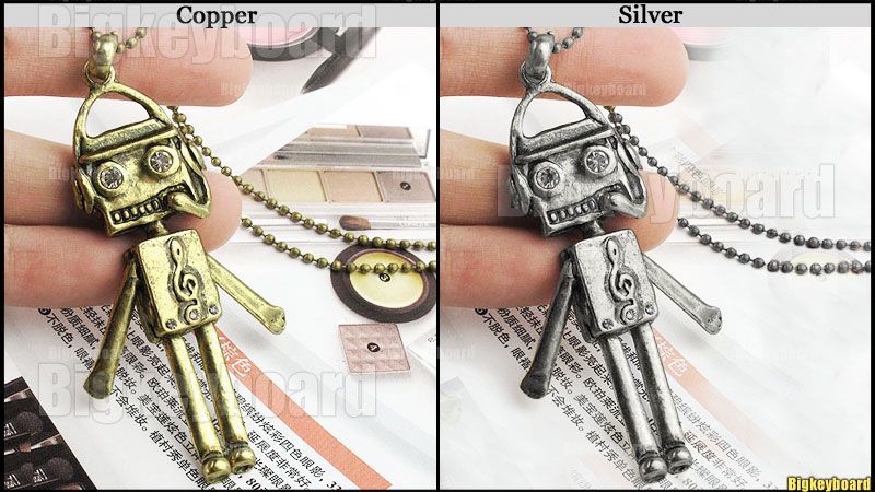 New Retro Vintage Cute Robot Notes Pendant Chain Necklaces  