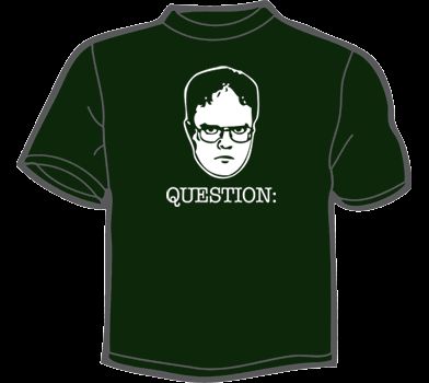 DWIGHT SCHRUTE QUESTION T Shirt WOMENS the office dvd 7  