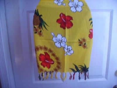 SARONG FLORAL SHORT COVER UP SCARF FRINGE GOLD RED PINEAPPLE XS S M 