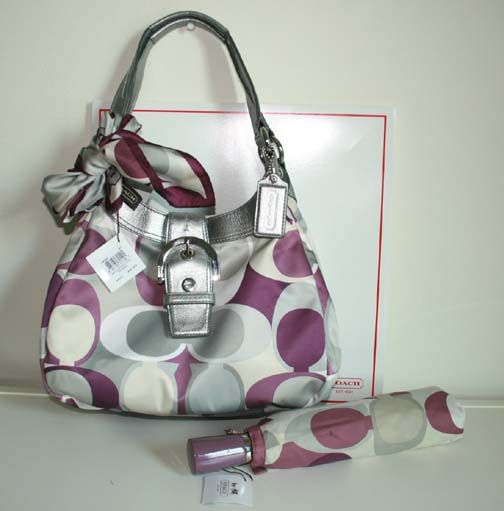 NWT #17406 Coach SOHO scarf print Gray Purple bag purse, scarf 