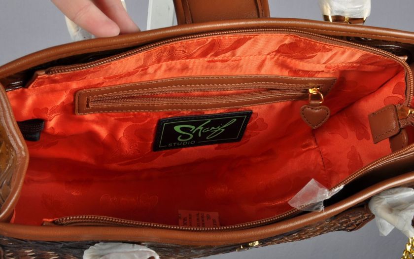 NWT SHARIF STUDIO Faux Tooled Leather Woven Design Handbag Purse 