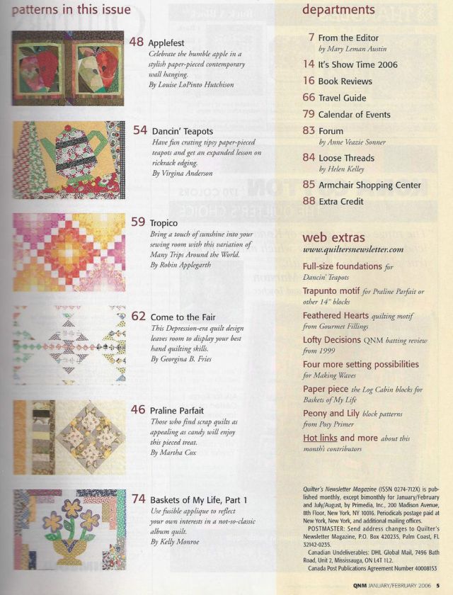   Newsletter Magazine Jan Feb 2006 #379 ~ Paper Pieced Dancin Teapots