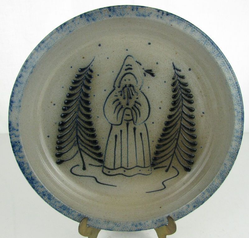 Eldreth Pottery Blue Salt Glaze Christmas Plate 1989  