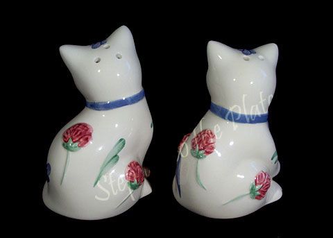Lenox China Poppies on Blue Kitten Cat Salt & Pepper Shaker NIB Never 