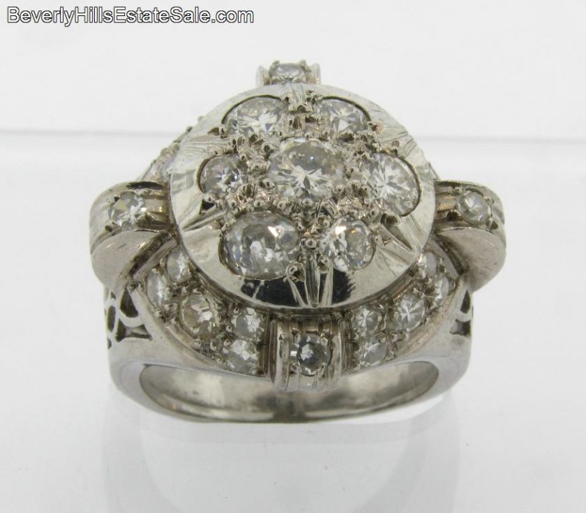 Extraordinary 3.3C Diamonds 18k WG Antique Art Deco Ring  