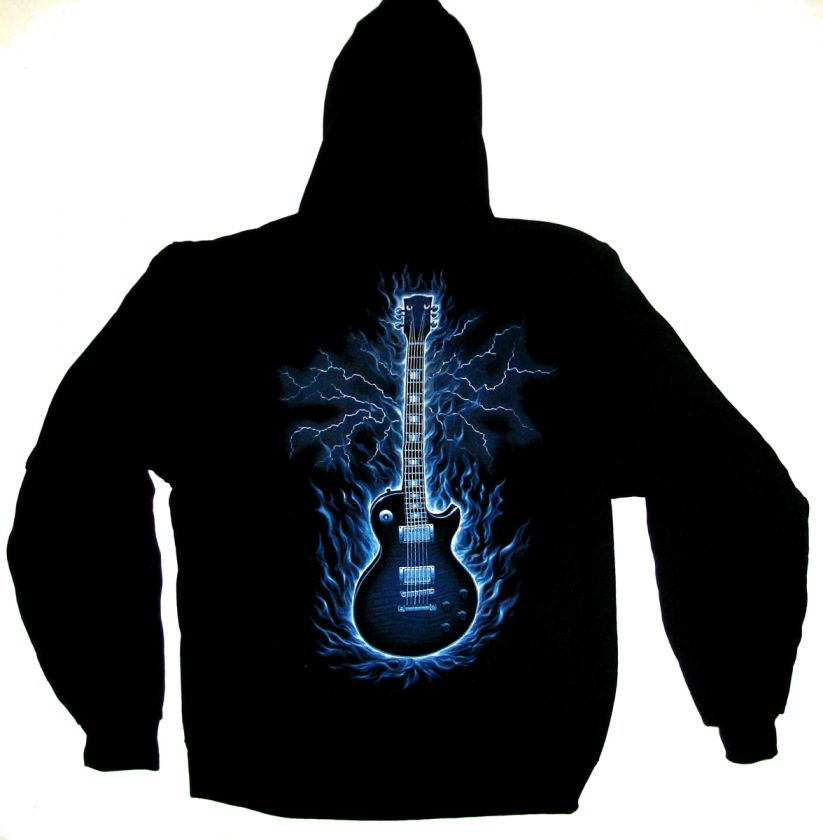 Guitar Hooded Sweatshirt Blue Flaming Guitar Hoodie  