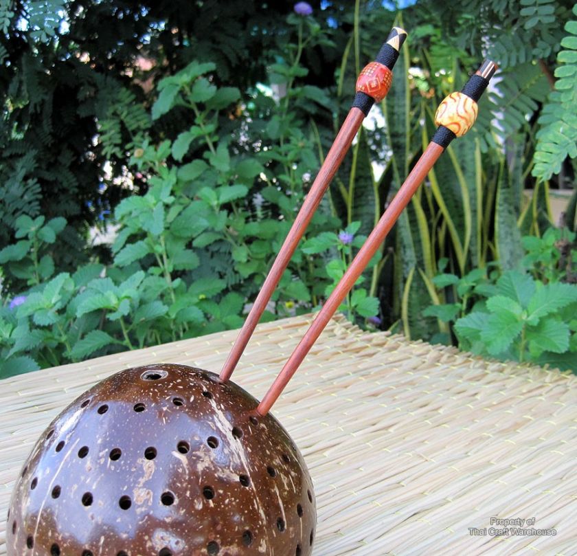 Asian Thai Wooden Orb Chinese Art Chopstick Hairpin #F  