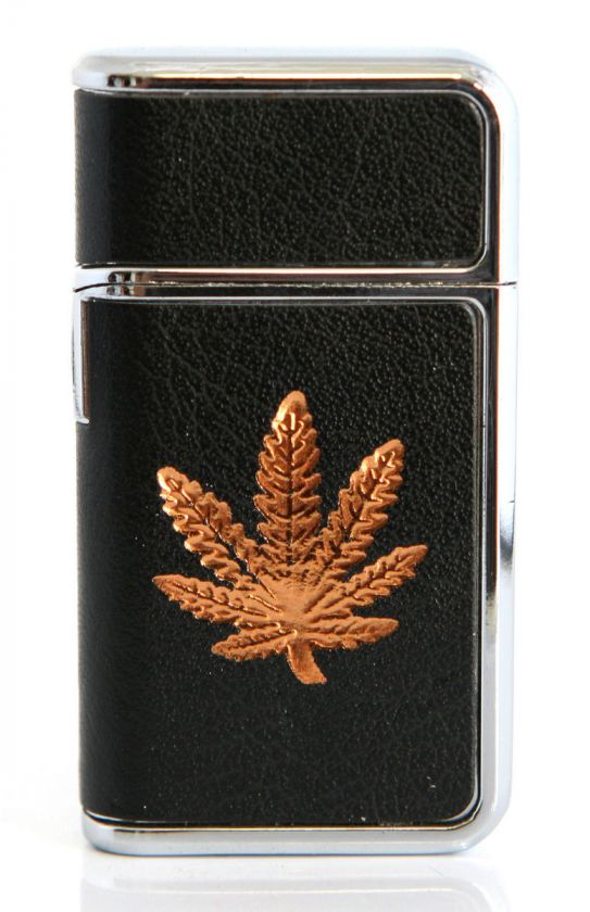 Leather Wrapped Cannabis Leaf Cigarette Butane Torch Lighter #27909 