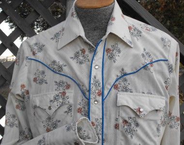 MENS VINTAGE 70S KARMAN FLORAL AND CREAM HIPPY WESTERN SHIRT 16 