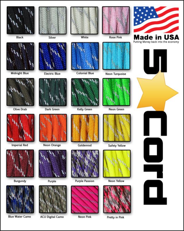 550 REFLECTIVE Paracord P TRRS Type III USA Made 5Star  