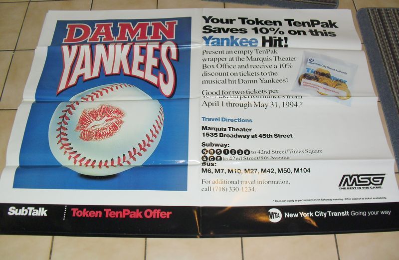 1994 *DAMN YANKEES* 44X59 HUGE BROADWAY THEATRE POSTER  